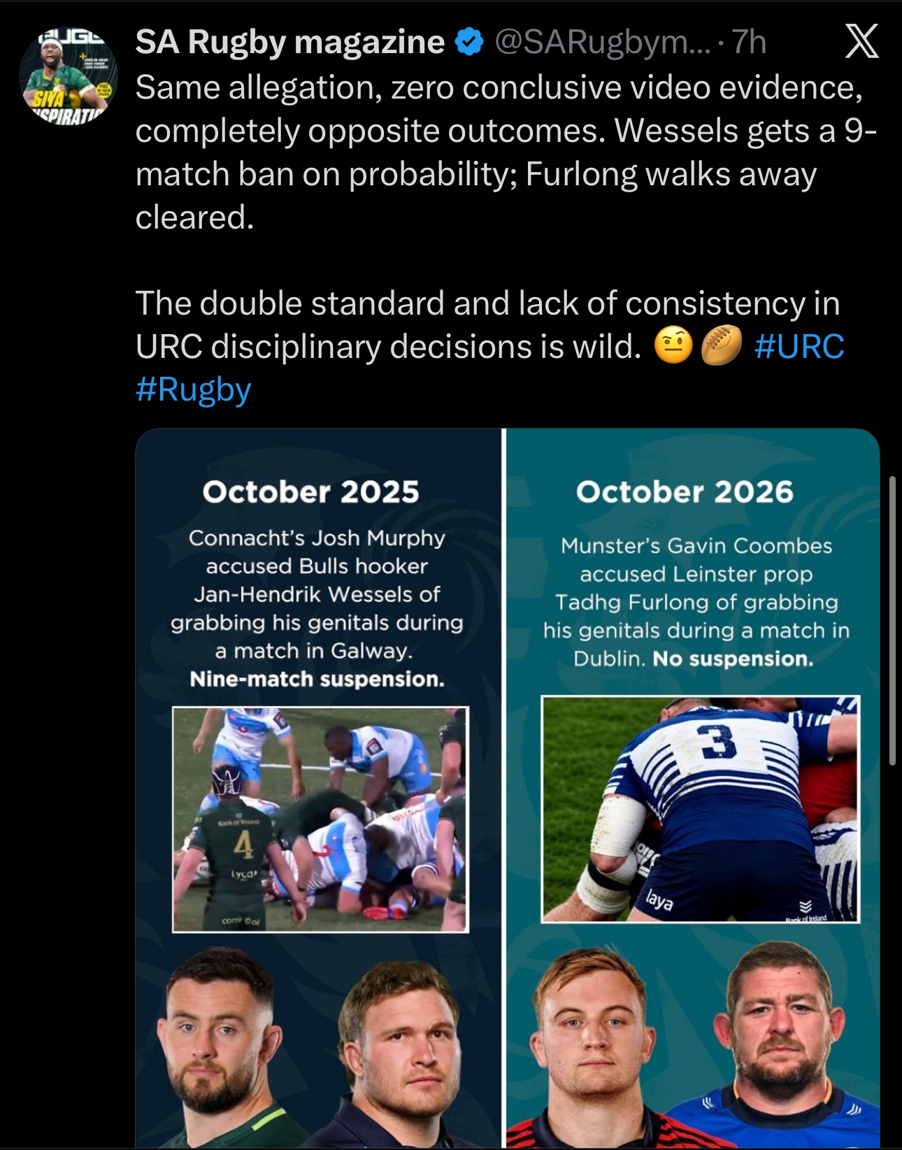 SA Rugby magazine post comparing the Wessels and Furlong cases