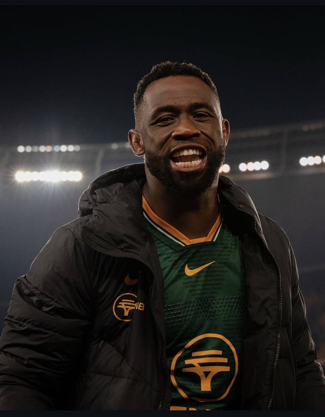 Siya Kolisi in Springbok colours under the floodlights