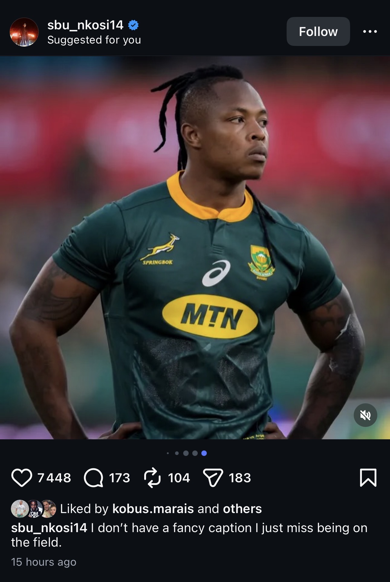 Sbu Nkosi Instagram post: I don't have a fancy caption I just miss being on the field
